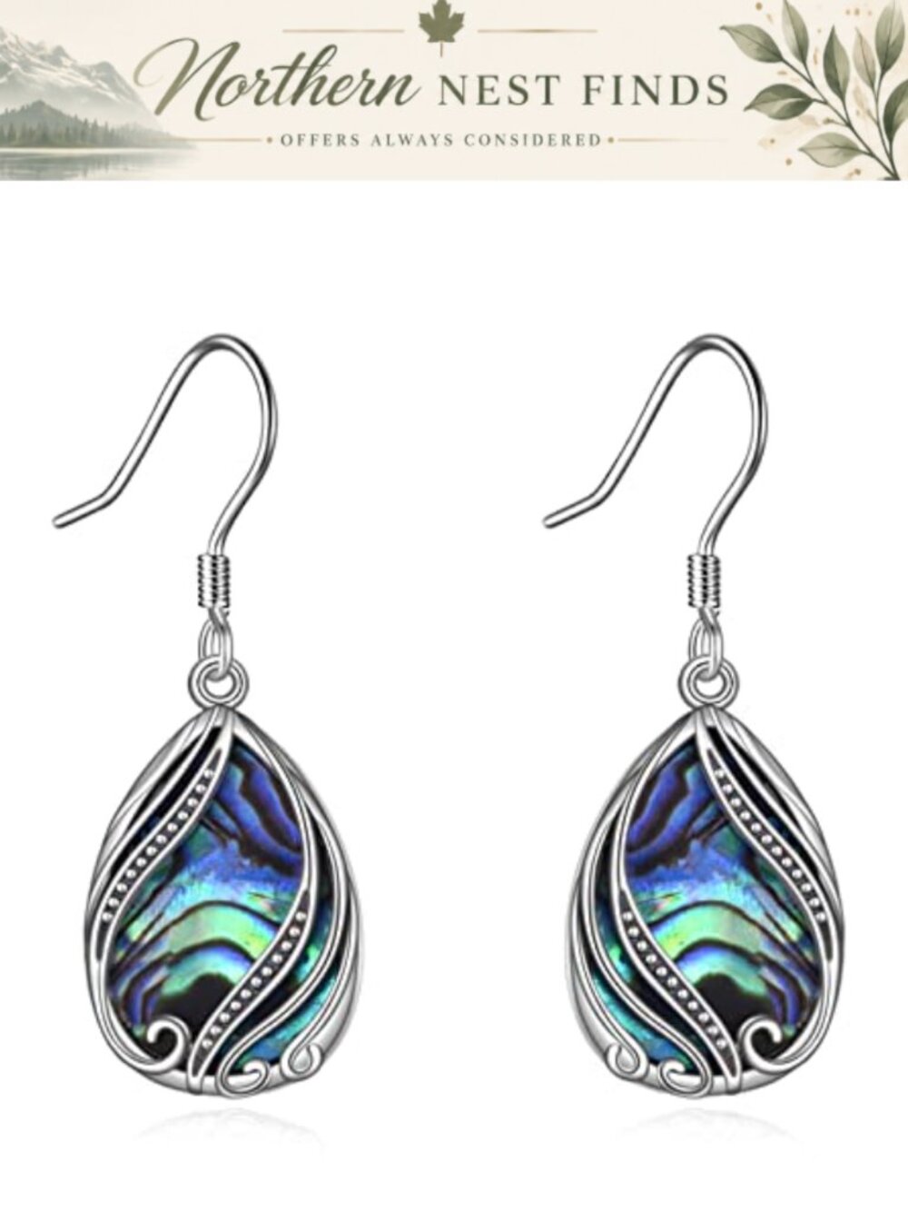 Bohemian Abalone Shell Dangle Drop Earrings 925 Sterling Silver Filigree Women